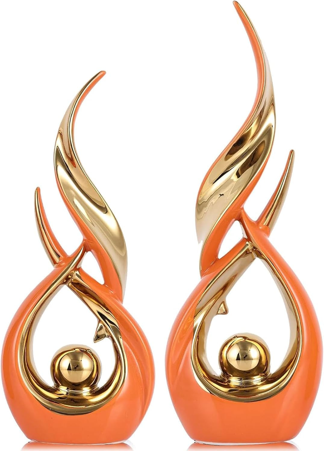 2-pcs-orange-gold-ceramic-statues-for-home-decor-accents-modern-abstract-art-sculptures-elegant-tabletop-decorative-objects-for-dining-room-entryway-tv-stand-mantel-coffee-table-centerpieces