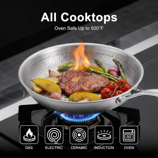 Titanium Pans for Cooking, 12-Inch Titanium Frying Pan with Lid, Non-Toxic Hammered Skillet, PFAS/PFOA/PTFE Free, Induction Compatible, Oven Safe, Dishwasher Safe6