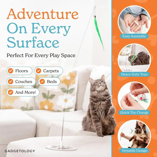 18-Piece Interactive Cat Toys for Indoor Cats, Cat Stuff Heavy Duty Self-Holding Floor Base & Suction Cup - Durable Feather Wand Bird Simulation Self Play Kitten Toys for Bored Adult Cats Juguete Gato6