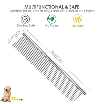 Dog Grooming Comb Pet, Stainless Steel Cat Combs with Rounded Teeth, Professional Metal Tear Stain Remover, Dematting Tool for Small, Medium & Large Pets-7.5In2