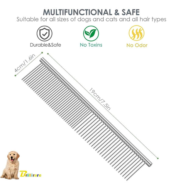 Dog Grooming Comb Pet, Stainless Steel Cat Combs with Rounded Teeth, Professional Metal Tear Stain Remover, Dematting Tool for Small, Medium & Large Pets-7.5In2