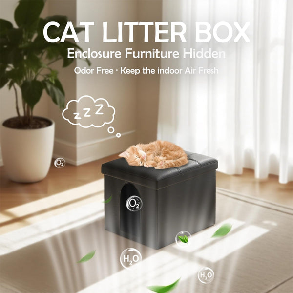 MEEXPAWS Cat Litter Box Enclosure Furniture Hidden for Small Cat, Washroom Bench Cabinet |16 X 12X13 In| Dog Proof | Waterproof inside | Easy Clean Assembly | Odor Control | Litter Box Not Include2