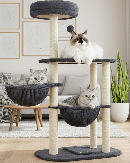 Small Cat Tree Tower with Lots of Scratching Posts - 42 Inch Medium Compact Cats Scratch House with Hammock Perch for Multi Level 2 Kitty - Indoor Corner Cat Bed Condo Climbing Gym Towers Furniture1