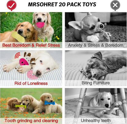 MRSOHRET 20Pcs Puppy Chew Toys for Teething, Dog Chew Toys with Rope Toy, Pet Dog Toothbrush, Treat Balls, Plush Toys and Squeaky Toys for Small Medium Dogs with Basket to Keep Them Busy6