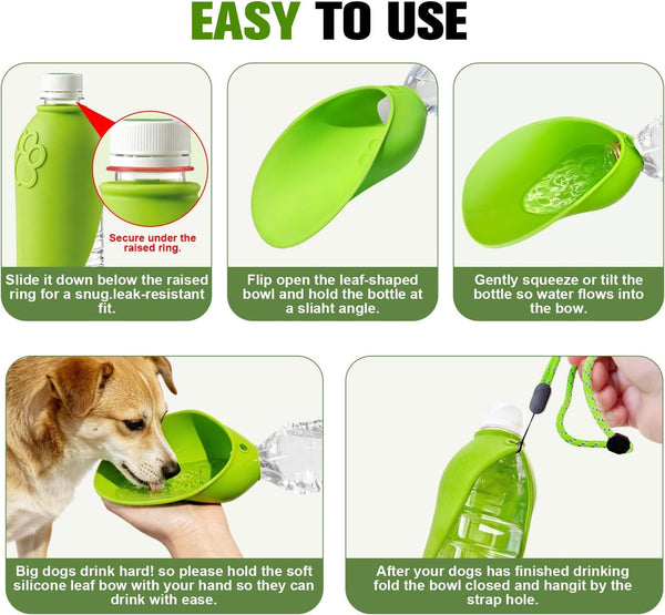 2Pcs Portable Dog Water Bottle Attachment, Slip-On Pet Water Bowl for Walks | Silicone Dog Drink Dispenser, Fits Openings 26Mm+ Water Bottles, Ideal for Daily Hiking & Travel, Quick Rinse & Easy Setup5