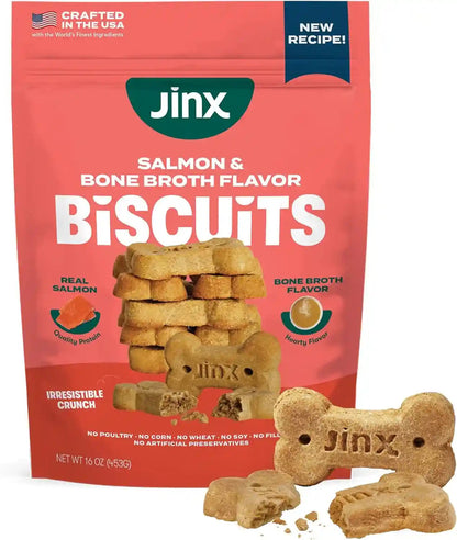 Jinx Dog Biscuits, Oven-Baked Dog Treats with Salmon Bone Broth, 16Oz | 1-Pack Crunchy & Healthy Dog Treat, Superfood-Rich with Real Salmon, Dog Cookies for Puppies, Adults & Senior Dogs1