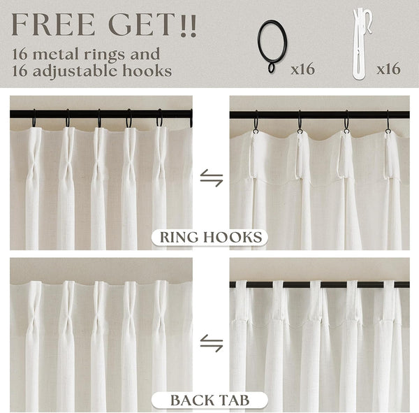 Natural Pinch Pleated Linen Semi Sheer 84 Inch Curtains 2 Panels | Pinch Pleat Hooks Rings, Back Tab, Cream Ivory Birch, Boho Neutral, Textured Linen, Window Curtain for Living Room Bedroom5