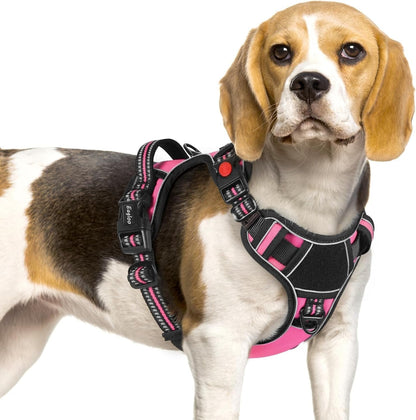 Eagloo Dog Harness No Pull for Large Dogs, Easy on & off with 3 Buckles | No Choke with Front Clip, Adjustable Fit, MOLLE System, Reflective Vest, Easy Control for Walking, Black, Large20