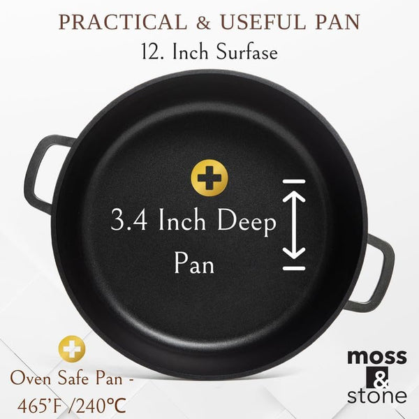 12 Inch Nonstick Large Skillet with Lid, 5 Quart Deep Saute Pan, Dishwasher & Oven Safe, Double Handled Frying Pan with Lid, PFOA Free Induction Compatible Cookware3