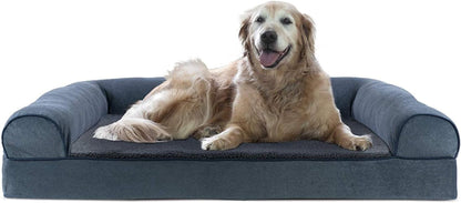 Furhaven Orthopedic Dog Bed for Large Dogs, Sofa-Style with Cool Gel-Top Foam with a Solid Orthopedic Foam Base for Joint Support, Removable Washable Cover, Jumbo XL, Plush & Suede, Gray27