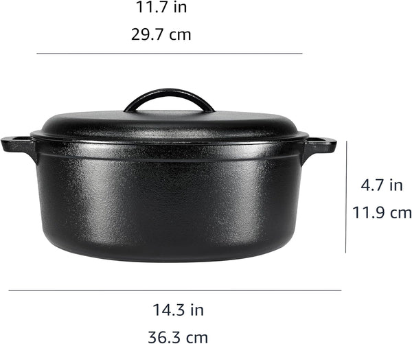 Pre-Seasoned Cast Iron Dutch Oven Pot with Lid and Dual Handles, Oven Safe, Heavy-Duty, 7-Quart, Round, Black4