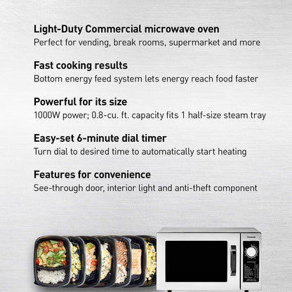 NE-1025F Compact Light-Duty Commercial Microwave Countertop Oven with 6-Minute Electronic Dial Control Timer, Bottom Energy Feed, 1000W, 0.8 Cu. Ft. Capacity Silver2