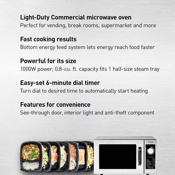 NE-1025F Compact Light-Duty Commercial Microwave Countertop Oven with 6-Minute Electronic Dial Control Timer, Bottom Energy Feed, 1000W, 0.8 Cu. Ft. Capacity Silver2