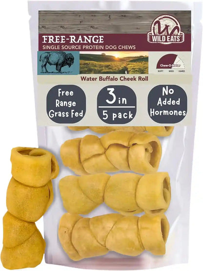 Wild Eats Water Buffalo Retriever Style Cheek Rolls Dog Chews, Pack of 5 | Long Lasting Treats and Bones for Aggressive Gnawing and Large Sized Breeds, Works as a Satisfying Substitute for Pig Ears10