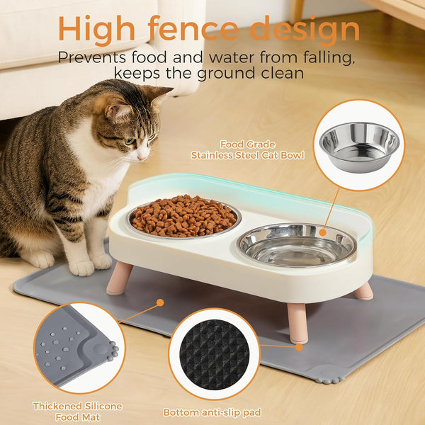 Loejan Elevated Cat Bowls Set - Raised Cat Food and Water Bowl Set with Non Slip Stand - Pet Feeding Station with 2 Stainless Steel Bowls with Splash Proof Guard5