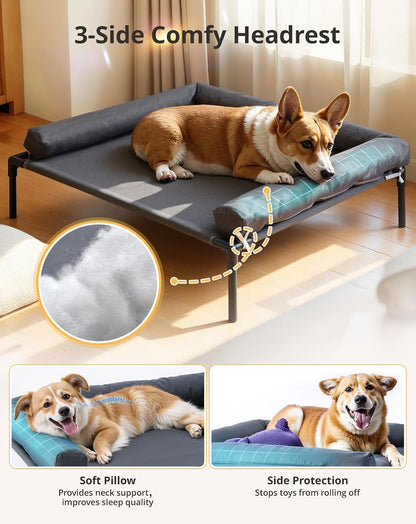 Cooling Elevated Dog Bed, 26.8X34 Raised Dog Bed with Removable Bolster Cushion, Breathable Mesh, Non-Slip Feet, and Metal Frame for Medium Breeds Indoor Outdoor2