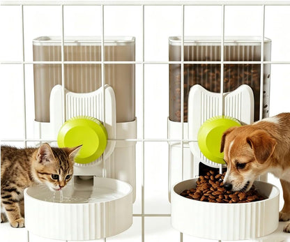 Pet Dog Cat Hanging Automatic Feeder and Water Dispenser Set, 2-In-1 Gravity Pet Food & Water Bowl for Cage, No-Spill Small Dog Rabbit Food Dispenser (Green)3