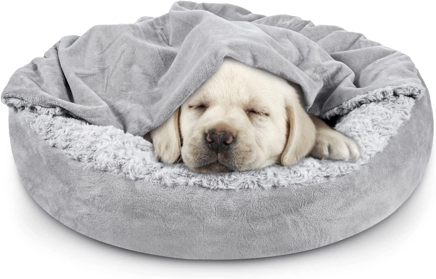 joejoy-small-dog-bed-cat-bed-with-hooded-blanket-cozy-cuddler-luxury-puppy-pet-bed-donut-round-calming-anti-anxiety-dog-burrow-cave-bed-anti-slip-bottom-and-machine-washable-23-inch