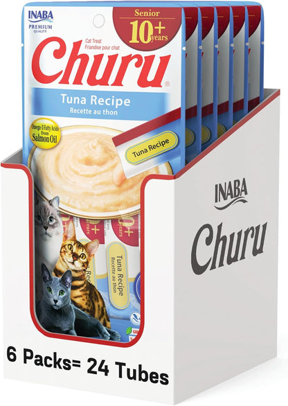 INABA Churu Senior Lickable Cat Treats, Chicken Variety, 20Ct | Senior 10+ Support, Brain Support, Immune Support, 90% Moisture, 7 Calories, Grain-Free, 20 X 0.5 Oz Tubes15