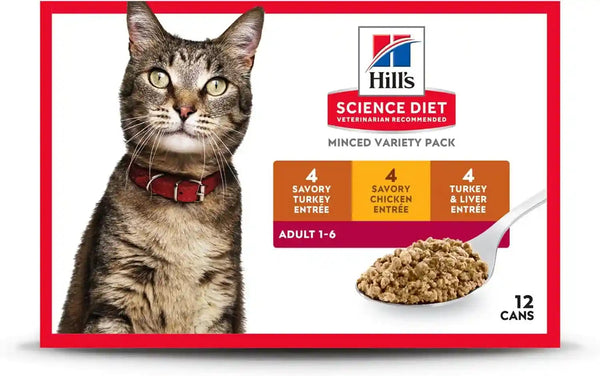 Hill'S Science Diet Adult 1-6 Wet Cat Food Variety Pack | #1 Veterinarian Recommended, Savory Entrée Turkey & Liver, Chicken, and Turkey, 5.5 Oz. Cans, 12-Pack1