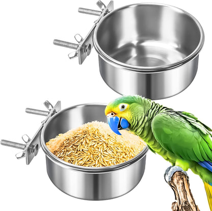 3 Pack Bird Feeding Bowls Cups Parrot Food Water Dishes, Stainless Steel Bird Bowl Cup Dish with Clamp, Birdcage Feeder Pet Cage Bowls for Cockatiel Budgie Conure Macaw Parakeet Small Animal8