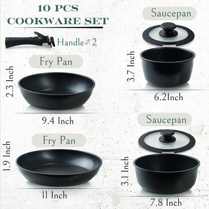 10Pcs Nonstick Cookware Pans with Removable Handles, Space Saving Pots and Pans with Removable Handles, RV Pots and Pans Set for Camping, Oven and Induction Ready2