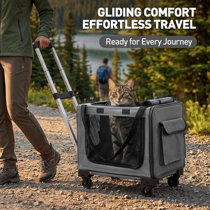 17In Wheeled Expandable Cat Carrier for Cats Small Dogs, Gray | Elescopic Rod, Expandable Side Room, Foldable Breathable Mesh, Portable Carrier for Indoor & Outdoor Pet Travel2