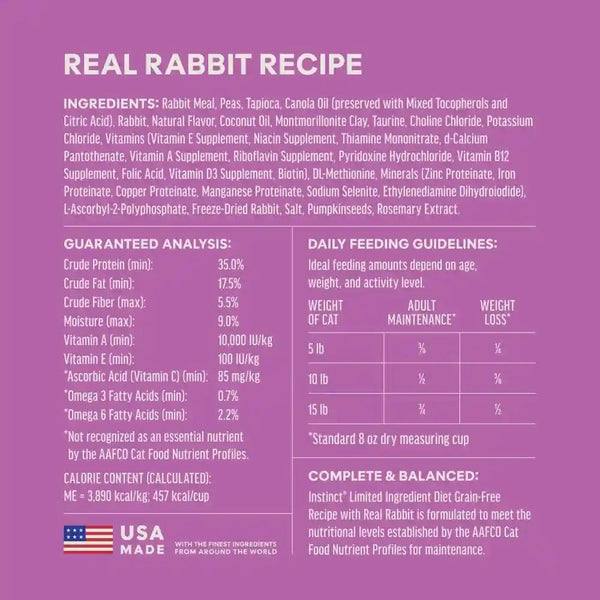 Instinct Limited Ingredient Diet Dry Cat Food, Real Rabbit, 4.5 Lb. Bag | Single Animal Protein and Vegetable Recipe, Raw-Coated Kibble, Farm-Raised Rabbit, Gentle on Sensitive Stomachs7