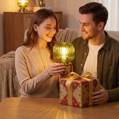 Green Touch Glass Table Lamp, 3-Way Dimmable Bedside Lamp, Vintage Mid-Century Modern Small Nightstand Lamp for Bedroom and Living Room, Ambient Mood Lighting, LED Bulb Included6