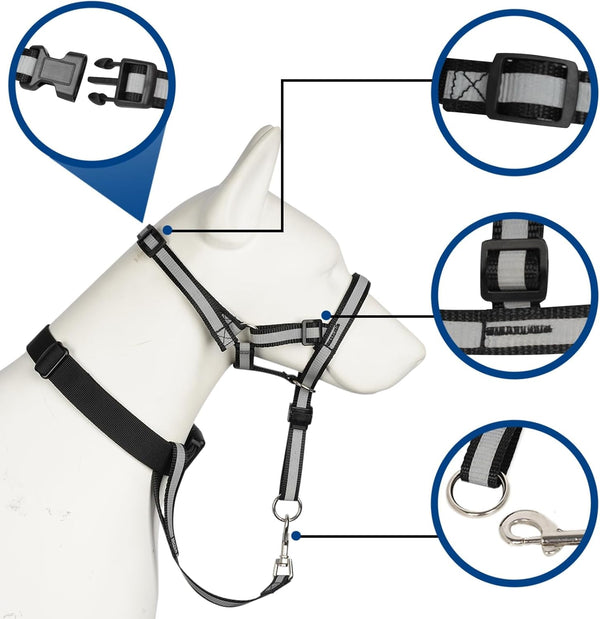 BARKLESS Reflective Head Collar, No Pull Collar for Large Dogs | Anti-Pull Muzzle Leash for Large Breed, Adjustable Soft Dog Halter for Easy Control on Walks, Outdoor Activities3