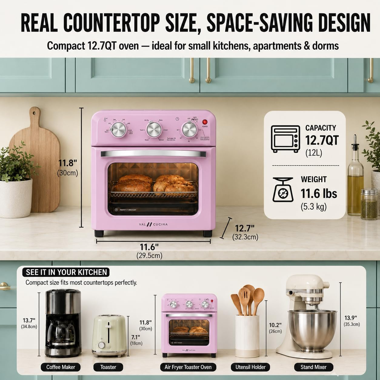 6-in-1-retro-air-fryer-toaster-oven-combo-compact-12-7-qt-small-countertop-convection-oven-fits-9-pizza-4-toast-hexagon-hybrid-heating-enamel-baking-pan-included-pink-color