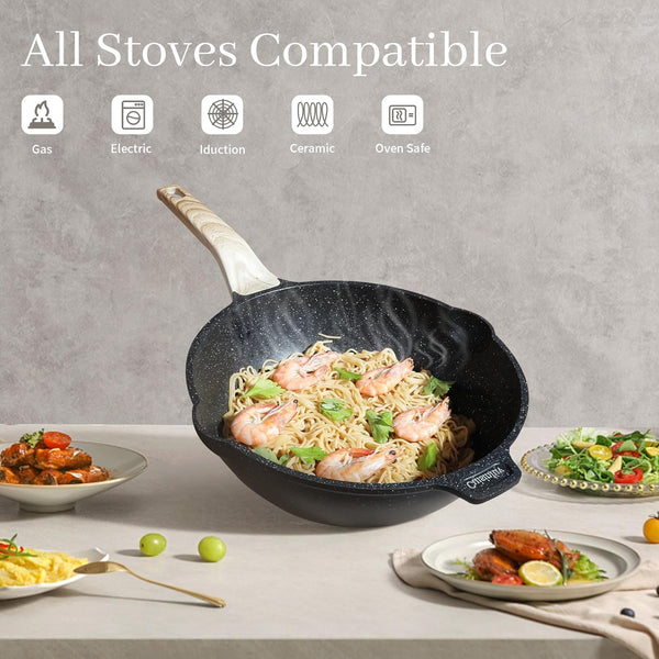 Pots and Pans Set, Nonstick Kitchen Cookware Sets，23Pcs Black Granite Induction Non-Toxic Healthy Kitchen Cooking Set W/Frying Pans, Saucepans, Griddle, Eggpan（Pfos, PFOA Free）4