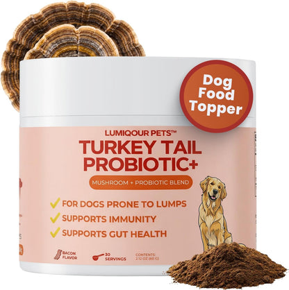 Turkey Tail Mushroom for Dogs – Turkey Tail Mushroom Powder with Probiotics for Immune and Digestive Support, Supports Lumps and Bumps, Bacon Flavored Daily Dog Supplement1