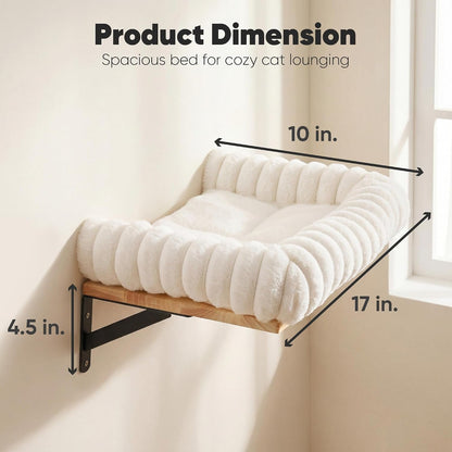 FUKUMARU Cat Wall Shelves, 17 X 10 Inch, Soft Cushion | Solid Rubber Wood Floating Shelf with Upgraded Installation, Kitten Wall Furniture for Sleeping, Playing and Scratching4