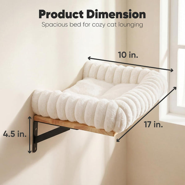 FUKUMARU Cat Wall Shelves, 17 X 10 Inch, Soft Cushion | Solid Rubber Wood Floating Shelf with Upgraded Installation, Kitten Wall Furniture for Sleeping, Playing and Scratching4