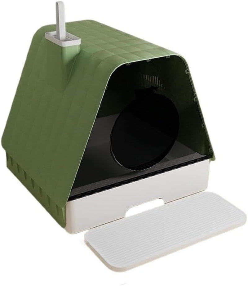 pet-supplies-enclosed-cat-litter-box-with-lid-anti-splash-drawer-scoop-pedalsgreen