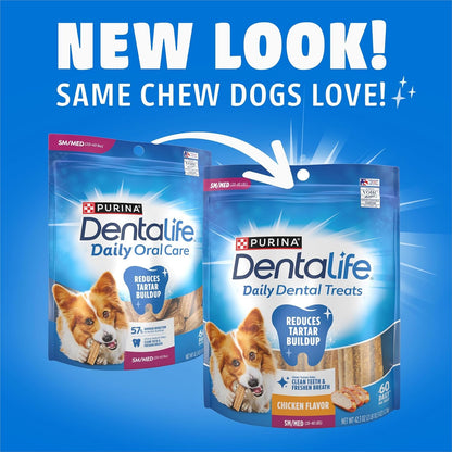 Dentalife Purina Daily Oral Care Dental Dog Treats, Small/Medium, 60 Ct | for Small and Medium Dogs 20-40 Lbs, Chicken-Flavored Dental Chews, Freshen Breath and Fight Tartar Buildup, Made in the USA2