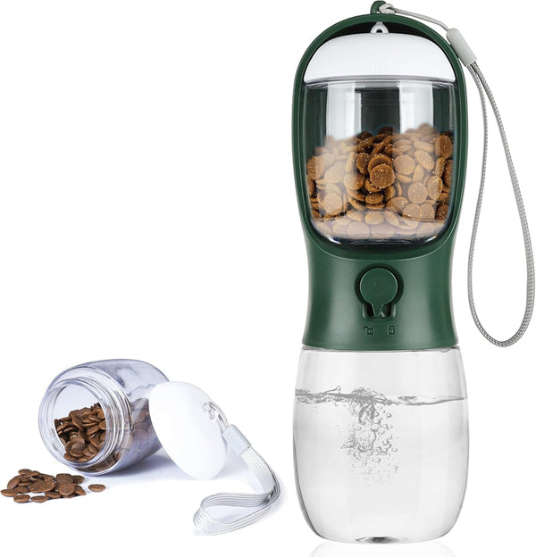 Dog Water Bottle with Food Container, Portable Leak Proof Pet Water Dispenser for Walking Hiking Travel, Puppy Essentials Accessories for Small Large Dogs, Dog Gifts (10Oz/15Oz/19Oz)12