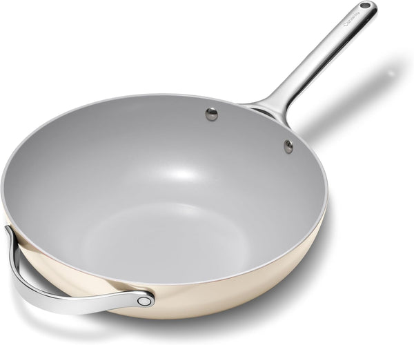 Caraway 12" Non-Stick Ceramic-Coated Stir Fry Pan | Wok-Inspired Pan, Free from Forever Chemicals, High-Sloped Walls, Stainless Steel Handles, Cream1