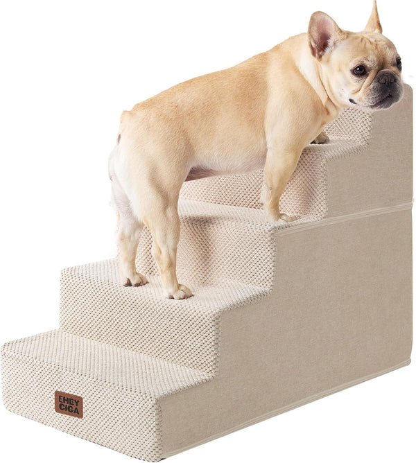EHEYCIGA Dog Stairs for Bed 18" H, Dog 4-Steps for High Bed, Olive Green | Pet Steps for Small Dogs and Cats, Non-Slip Balanced Pet Ramp Indoor12