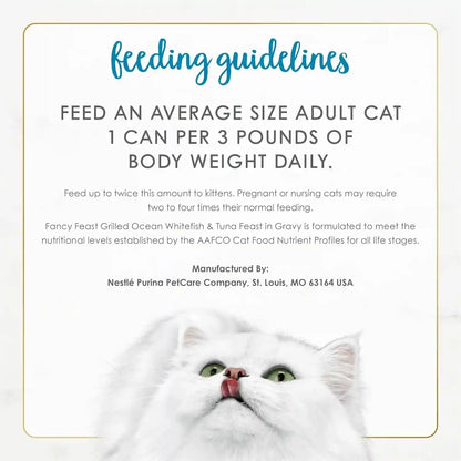Purina Fancy Feast Grilled Wet Cat Food Ocean Whitefish and Tuna Feast in Wet Cat Food Gravy - (Pack of 24) 3 Oz. Cans8