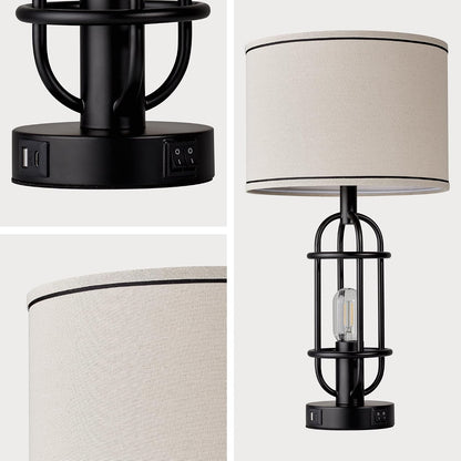 Black Table Lamps for Living Room Set of 2, 22.3" Farmhouse Lamps for Nightstand, Industrial Table Lamps for Bedroom with USB Ports, Bulbs Included9