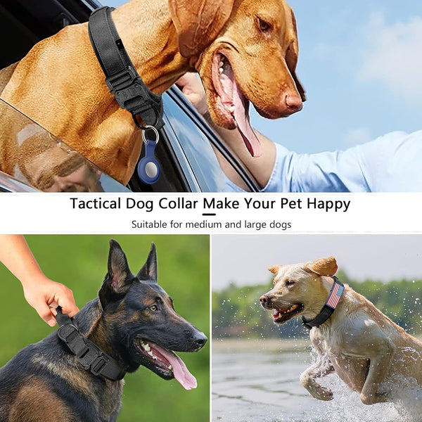 DAGANXI Tactical Dog Collar, Adjustable Military Training Nylon Dog Collar with Control Handle and Heavy Metal Buckle for Medium and Large Dogs, with Patches and Airtags Case (L, Black)6