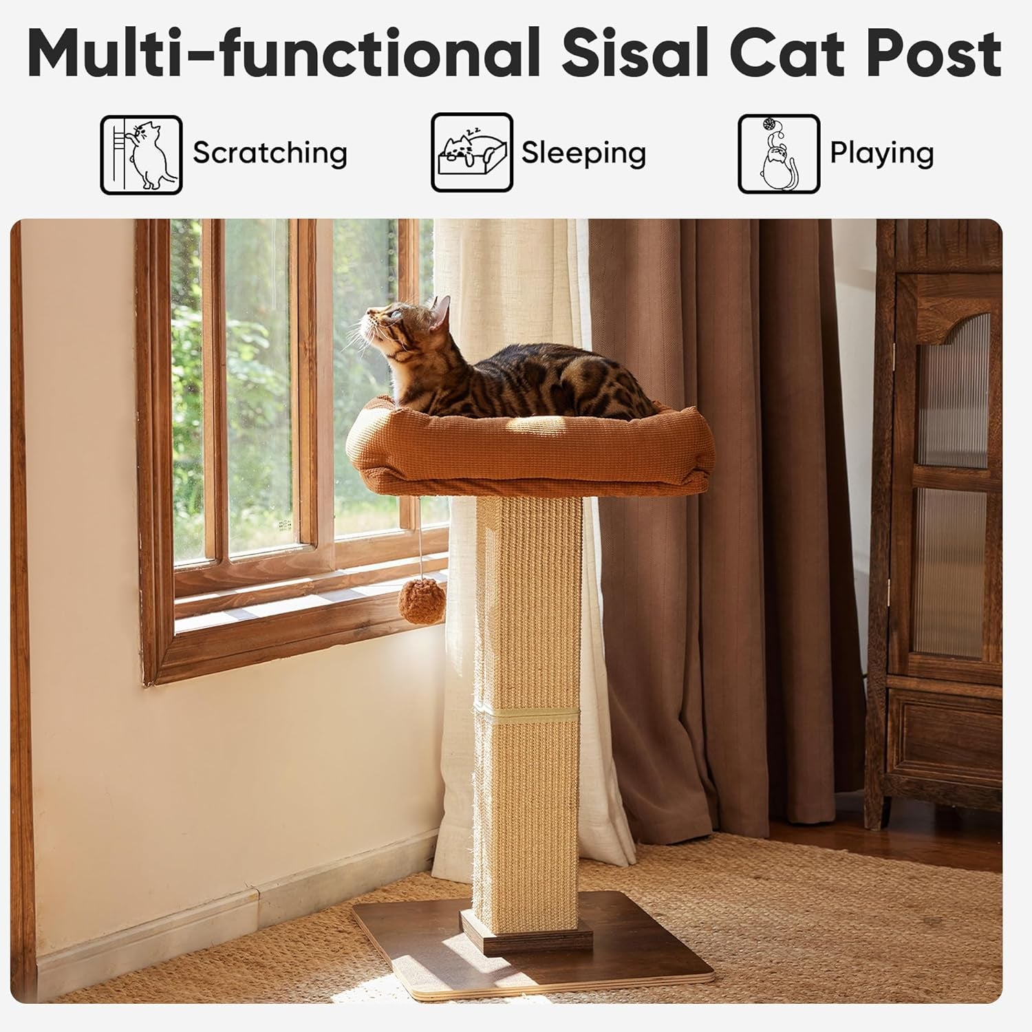 fukumaru-retro-style-cat-scratching-post-with-perch-for-indoor-adult-cats-28-7-elevated-tall-cat-bed-solid-wood-large-cat-scratcher-tower-with-bed-aesthetic-cat-tree-furniture-with-natural-sisal