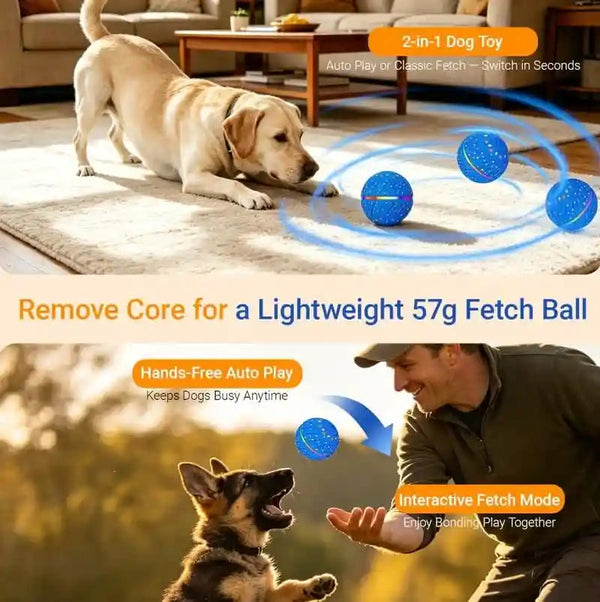 Interactive Dog Ball Toy for Small Medium Dogs – Automatic Rolling, Bouncing & Moving Dog Toy with LED Lights, 2-In-1 Fetch Toy, Durable E-TPU, USB Rechargeable (2.8” Blue)3