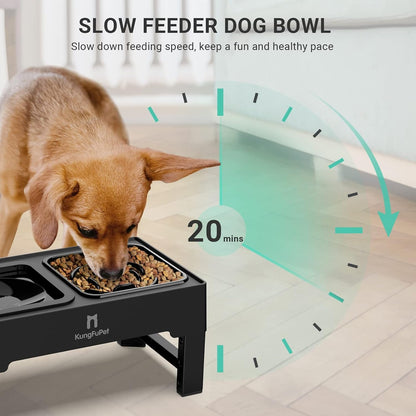 Elevated Dog Bowls, 2-In-1 Raised Slow Feeder Dog Bowls Stand with anti Spill Non-Skid No Shaking Water Bowl 4 Height for Large Medium Dogs[Upgrade Version]3