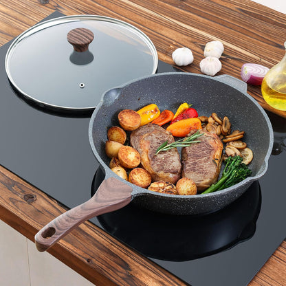 Nonstick Deep Frying Pan Skillet, 11-Inch Saute Pan with Lid, Stay-Cool Handle, Chef Pan Healthy Stone Cookware Cooking Pan, Induction Compatible8