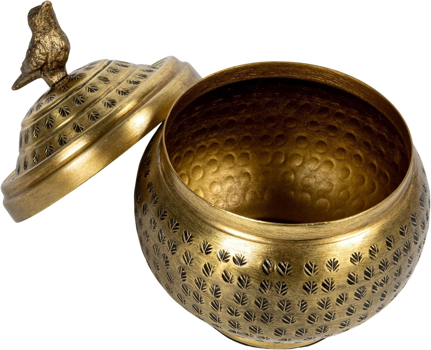 round-hammered-metal-container-with-bird-finial-brass-finish