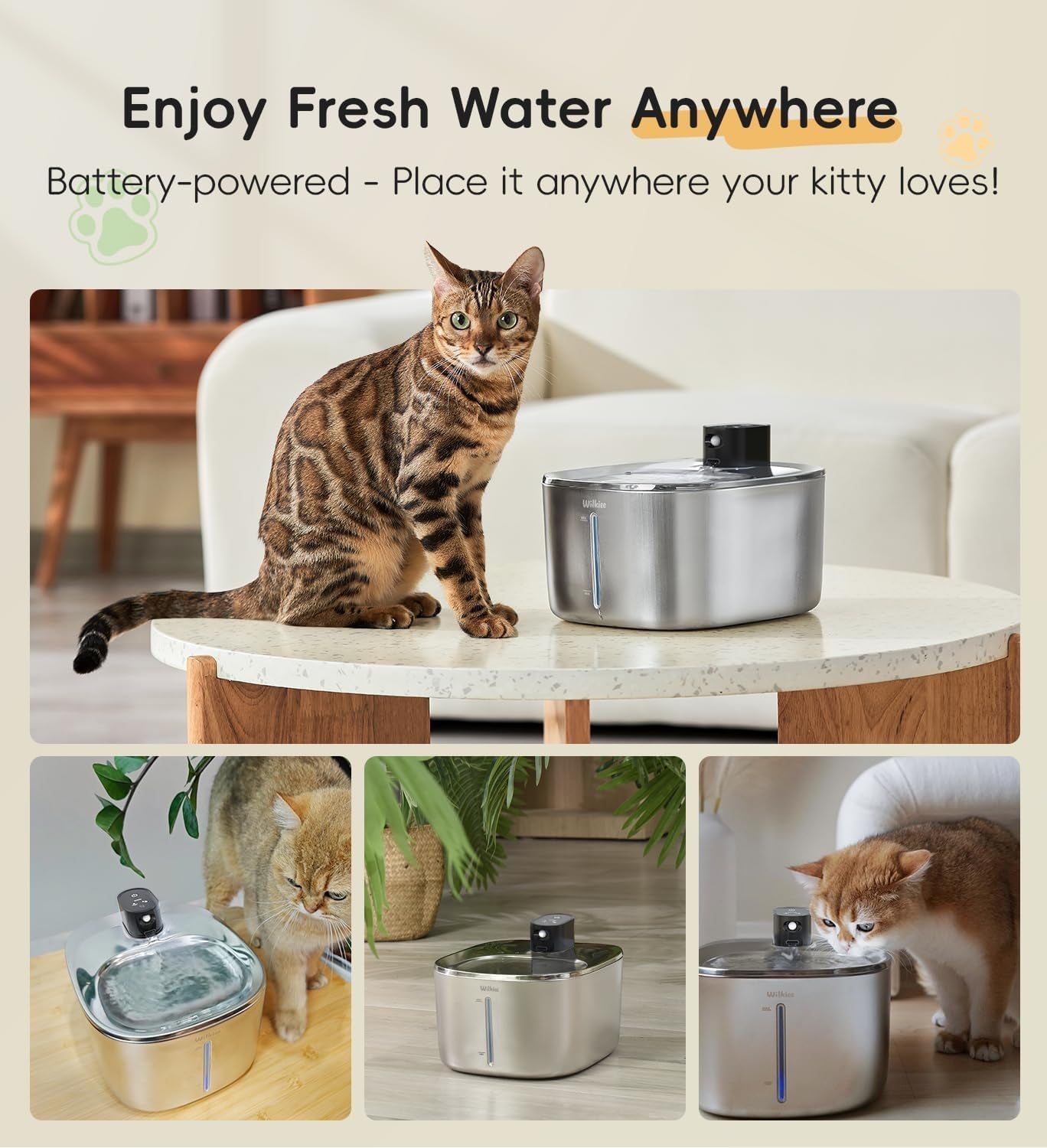 cat-water-fountain-stainless-steel-138fl-oz-4-1l-cordless-cat-fountain-wireless-pet-fountain-4000mah-battery-indoor-triple-water-modes-25-db-ultra-quiet