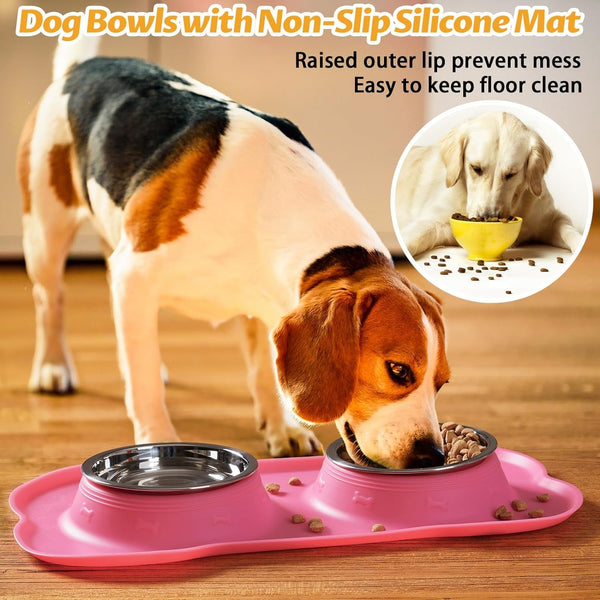 Hubulk Pet Dog Bowls 2 Stainless Steel Dog Bowl with No Spill Non-Skid Silicone Mat + Pet Food Scoop Water and Food Feeder Bowls for Feeding Small Medium Large Dogs Cats Puppies (S, Pink)6
